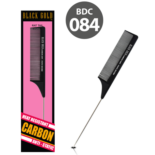 HAIR COMB - BDC084 - GOMCOMb BLACK GOLD CARBON RAT TAIL COMB - 230 MM - PACK OF 12