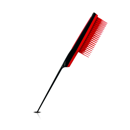 HAIR BRUSH - BOB06R - BOHEMIAN SILICONE 2 LEVEL BRISTLE TEASING BRUSH - RED - PACK OF 6
