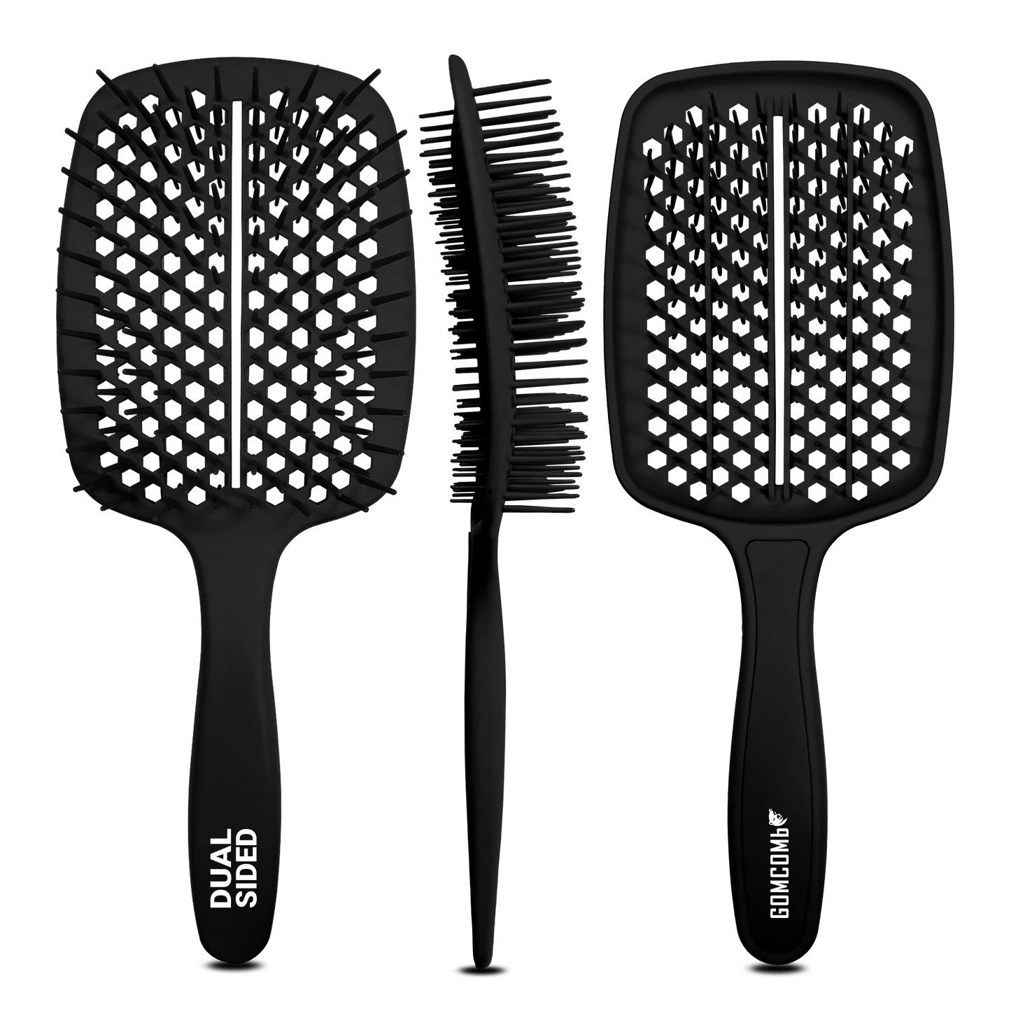 HAIR BRUSH - GBB001BK - GOMCOMb DUAL SIDED BRUSH - BLACK - PACK OF 6