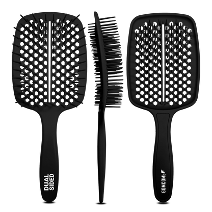 HAIR BRUSH - GBB001BK - GOMCOMb DUAL SIDED BRUSH - BLACK - PACK OF 6