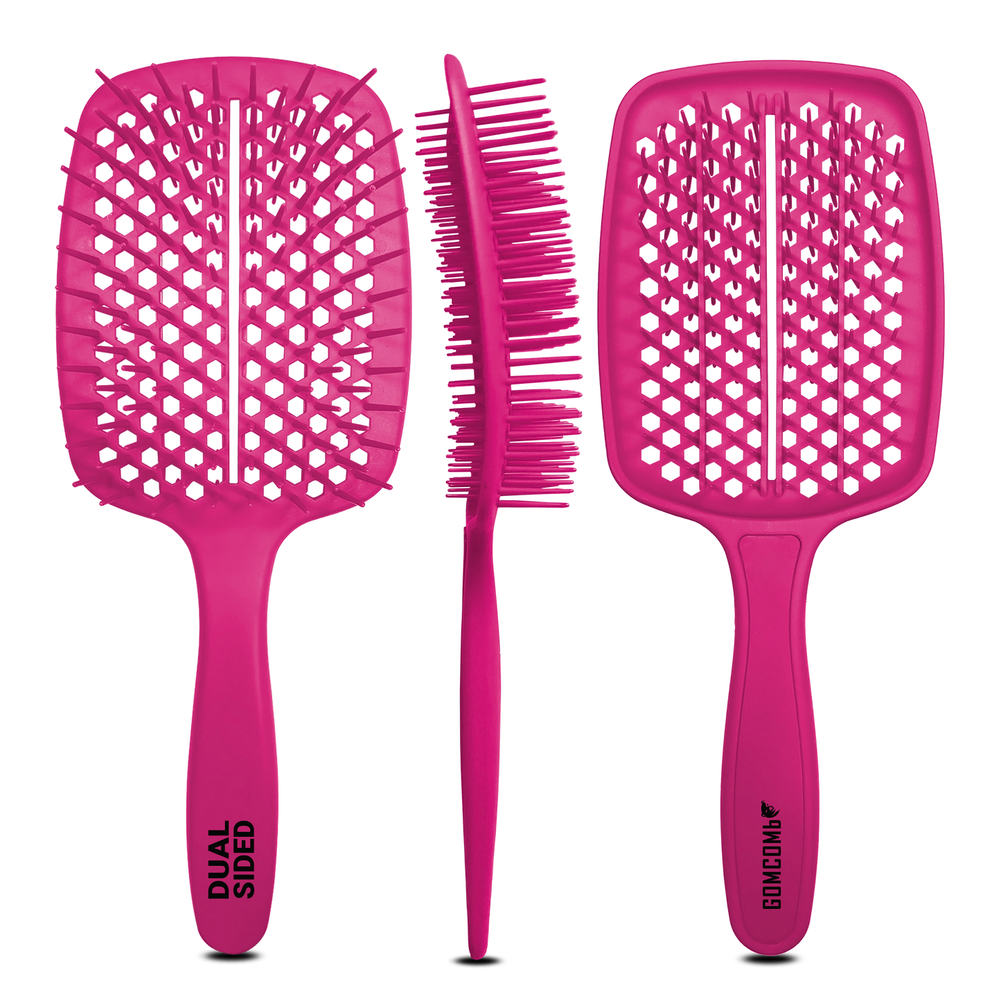 HAIR BRUSH - GBB001PK - GOMCOMb DUAL SIDED BRUSH - PINK - PACK OF 6