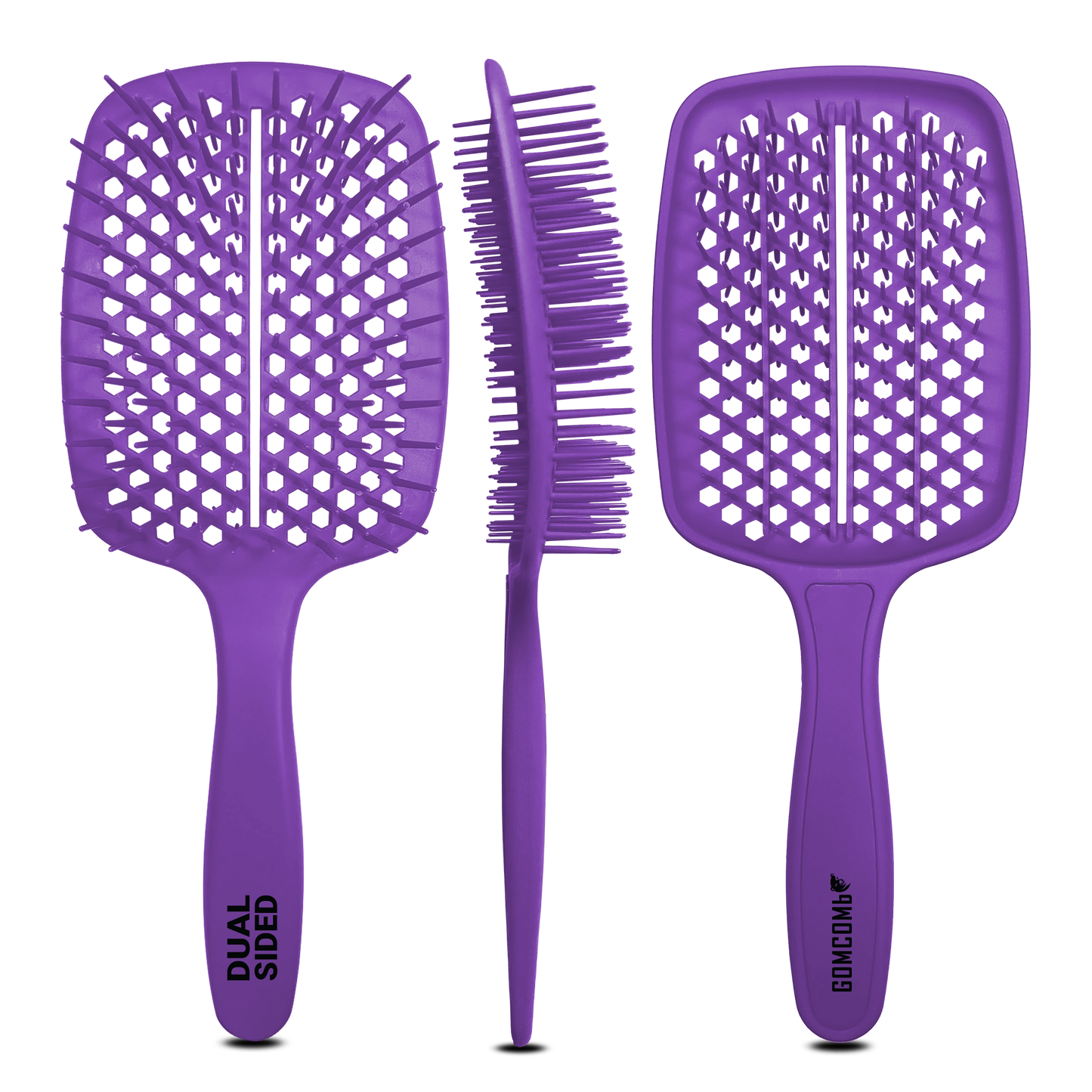 HAIR BRUSH - GBB001PP - GOMCOMb DUAL SIDED BRUSH - PURPLE - PACK OF 6