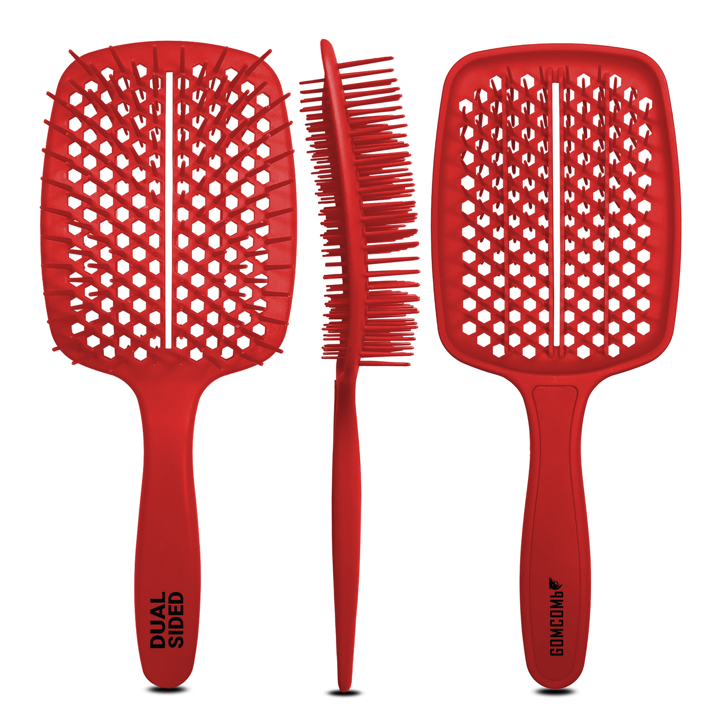 HAIR BRUSH - GBB001R - GOMCOMb DUAL SIDED BRUSH - RED - PACK OF 6