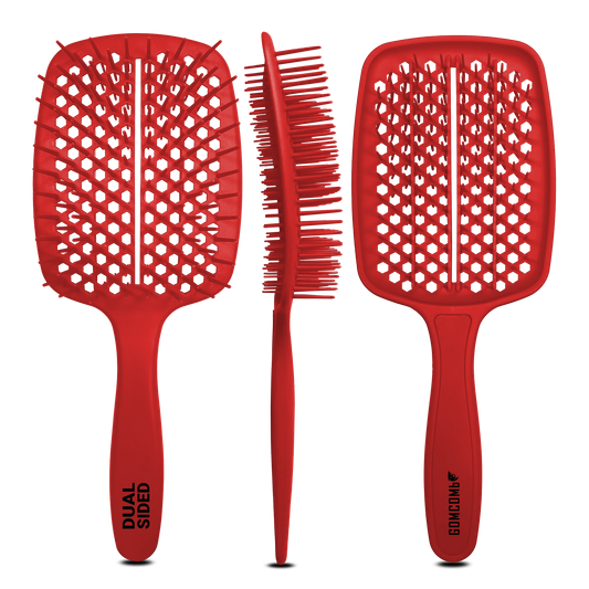 HAIR BRUSH - GBB001R - GOMCOMb DUAL SIDED BRUSH - RED - PACK OF 6