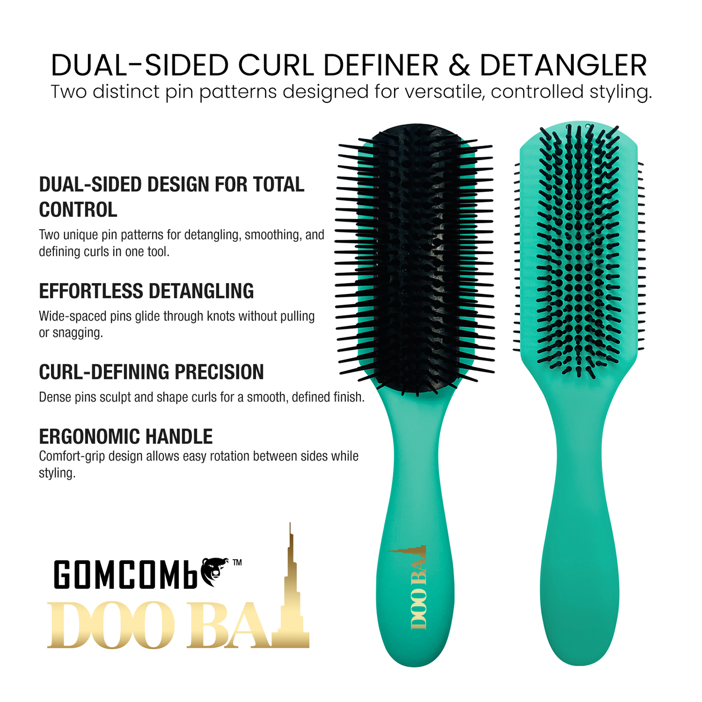 HAIR BRUSH - GBDE11T - GOMCOMb DOOBAI DUAL SIDED BRUSH - TEAL - PACK OF 6