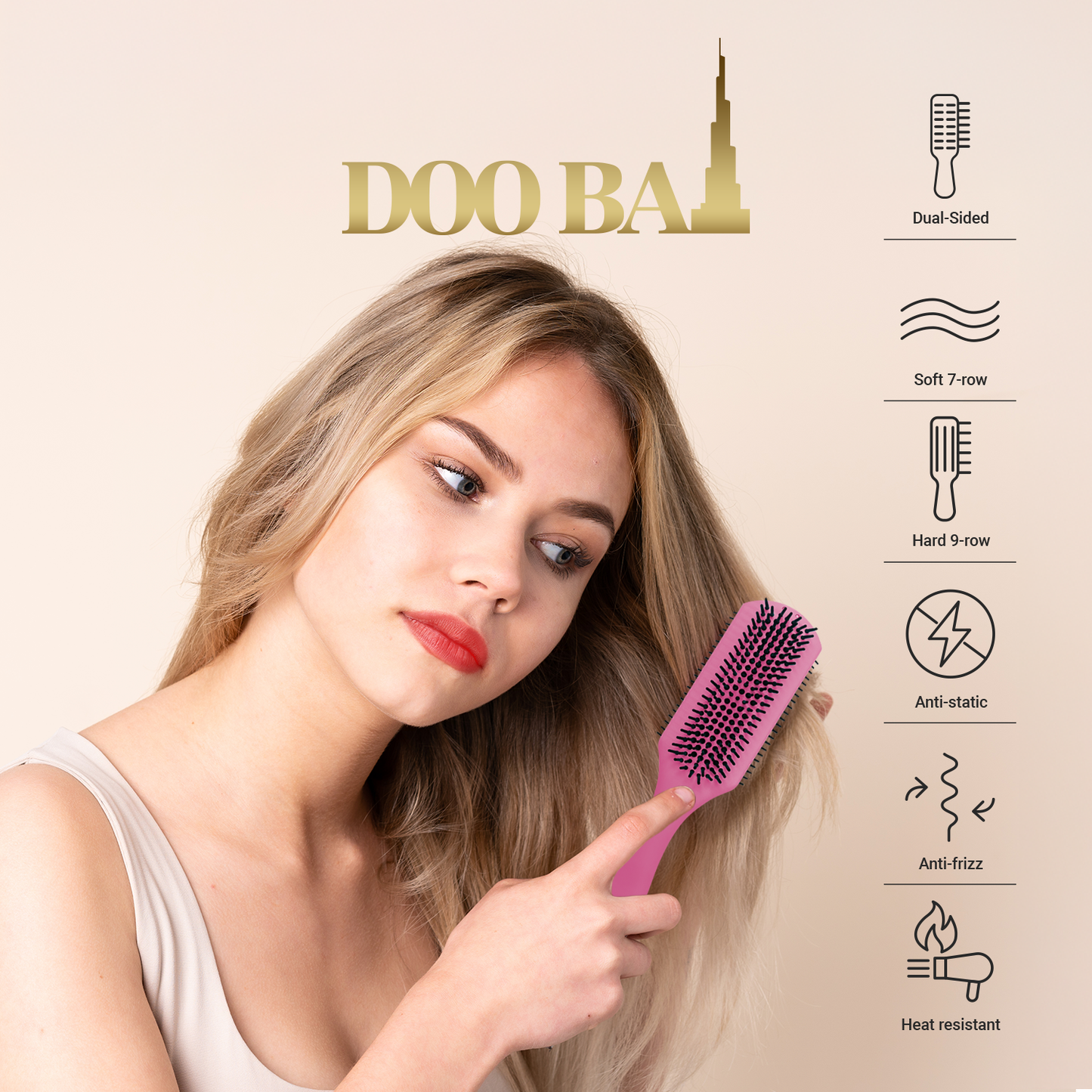 HAIR BRUSH - GBDE11T - GOMCOMb DOOBAI DUAL SIDED BRUSH - TEAL - PACK OF 6