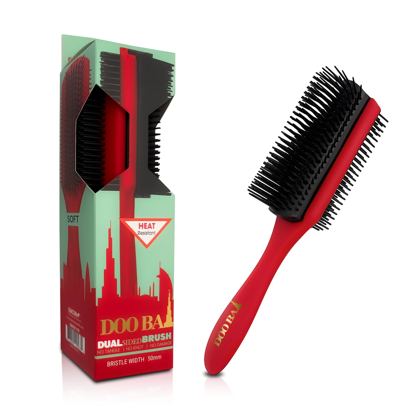 HAIR BRUSH - GBDE11R - GOMCOMb DOOBAI DUAL SIDED BRUSH - RED - PACK OF 6
