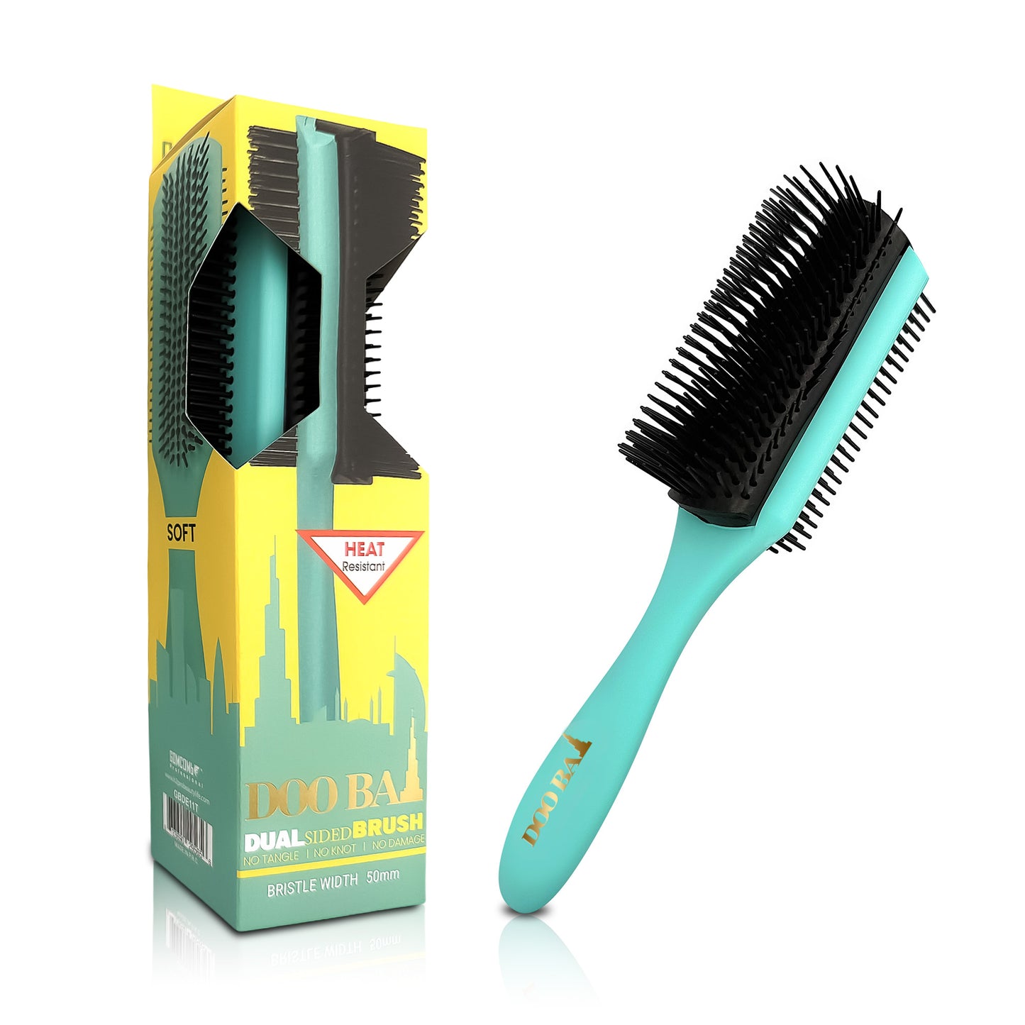 HAIR BRUSH - GBDE11T - GOMCOMb DOOBAI DUAL SIDED BRUSH - TEAL - PACK OF 6