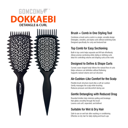 HAIR BRUSH - GBDO05RD - GOMCOMb DOKKAEBI DETANGLE AND CURL BRUSH - RED - PACK OF 6