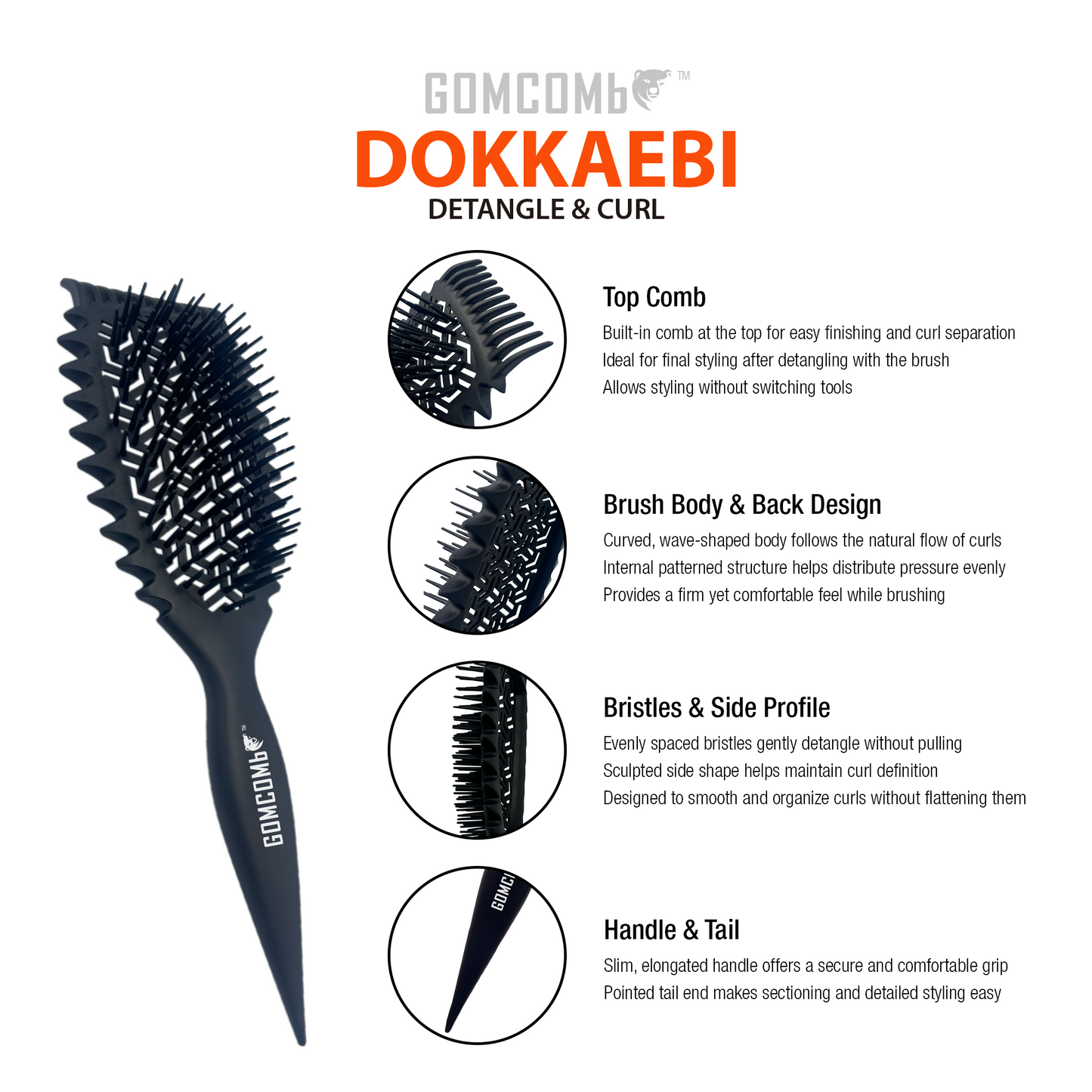 HAIR BRUSH - GBDO05RD - GOMCOMb DOKKAEBI DETANGLE AND CURL BRUSH - RED - PACK OF 6