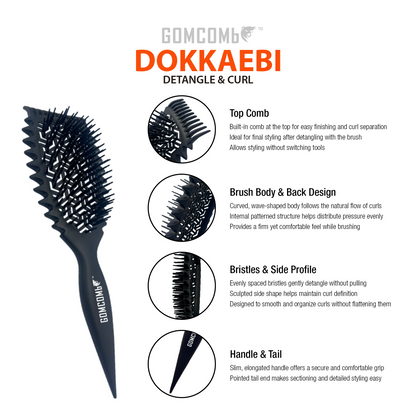 HAIR BRUSH - GBDO05RD - GOMCOMb DOKKAEBI DETANGLE AND CURL BRUSH - RED - PACK OF 6