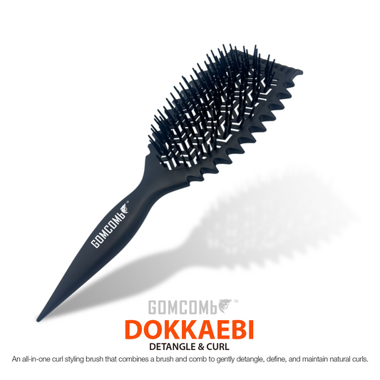 HAIR BRUSH - GCDO05BK - GOMCOMb DOKKAEBI DETANGLE AND CURL BRUSH - BLACK - PACK OF 6