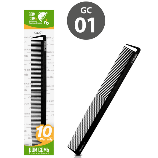 HAIR COMB - GC01 - GOMCOMb BLACK CARBON CUTTING STYLING COMB - 227 MM - PACK OF 12
