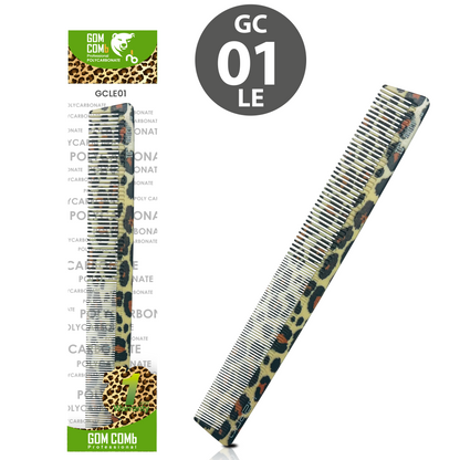 HAIR COMB - GC01LE - GOMCOMb POLYCARBONATE LEOPARD DESIGN CUTTING STYLING COMB - 222 MM - PACK OF 12