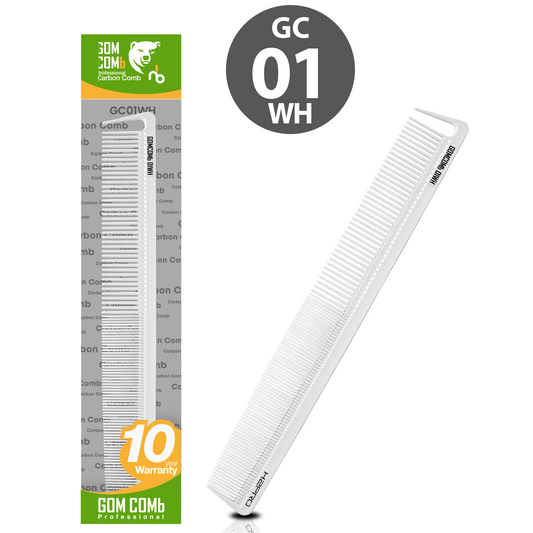 HAIR COMB - GC01WH - GOMCOMb WHITE CARBON CUTTING STYLING COMB - 227 MM - PACK OF 12