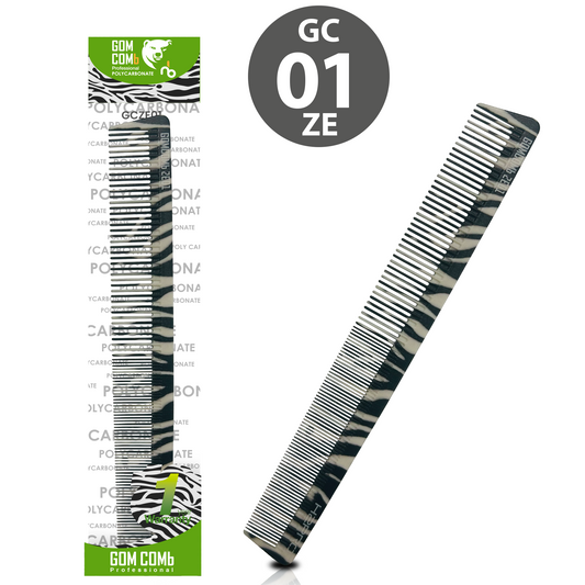 HAIR COMB - GC01ZE - GOMCOMb POLYCARBONATE ZEBRA DESIGN CUTTING STYLING COMB - 222 MM - PACK OF 12
