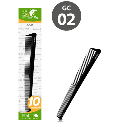 HAIR COMB - GC02 - GOMCOMb BLACK CARBON SMALL CUTTING STYLING COMB - 180 MM  - BLACK - PACK OF 12