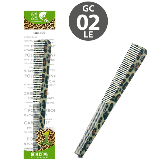 HAIR COMB - GC02LE - GOMCOMb POLYCARBONATE LEOPARD DESIGN SMALL CUTTING STYLING COMB - 178 MM - PACK OF 12