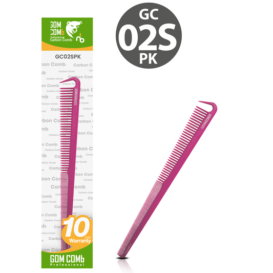 HAIR COMB - GC02SPK - GOMCOMb PINK CARBON SMALL CUTTING COMB WITH PARTING - 180 MM  - BLACK - PACK OF 12
