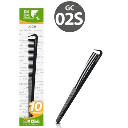 HAIR COMB - GC02S - GOMCOMb BLACK CARBON SMALL CUTTING COMB WITH PARTING - 180 MM  - BLACK - PACK OF 12