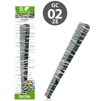 HAIR COMB - GC02ZE - GOMCOMb POLYCARBONATE ZEBRA DESIGN SMALL CUTTING STYLING COMB - 178 MM - PACK OF 12