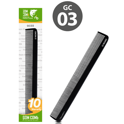 HAIR COMB - GC03 - GOMCOMb BLACK CARBON CUTTING STYLING COMB - 218 MM  - BLACK - PACK OF 12