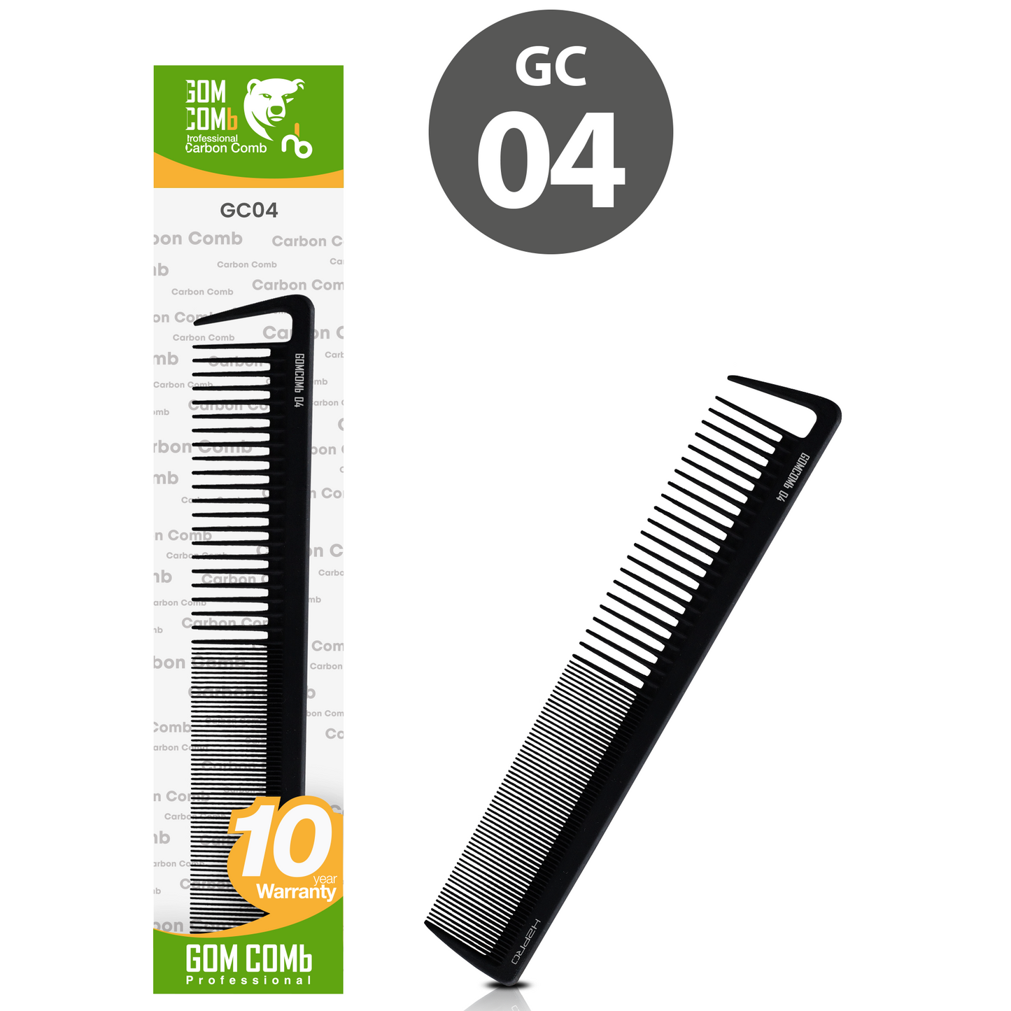 HAIR COMB - GC04 - GOMCOMb BLACK CARBON SMALL CUTTING STYLING COMB - 191 MM - PACK OF 12