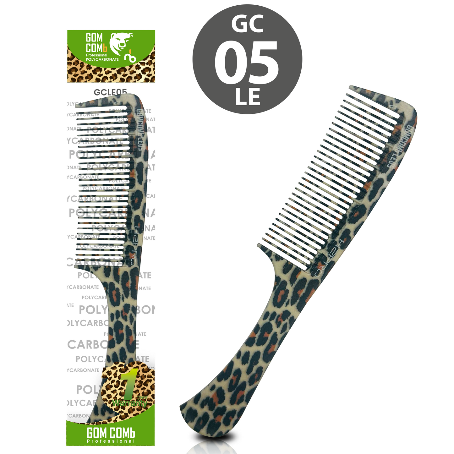 HAIR COMB - GC05LE - GOMCOMb POLYCARBONATE LEOPARD DESIGN SHAMPOO COMB - 230 MM - PACK OF 12