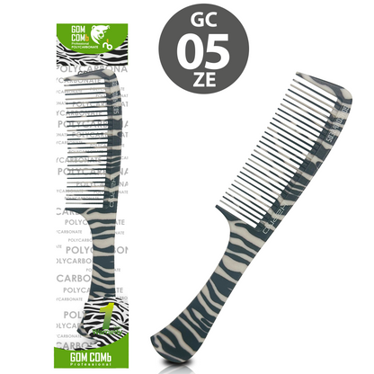 HAIR COMB - GC05ZE - GOMCOMb POLYCARBONATE ZEBRA DESIGN SHAMPOO COMB - 230 MM - PACK OF 12