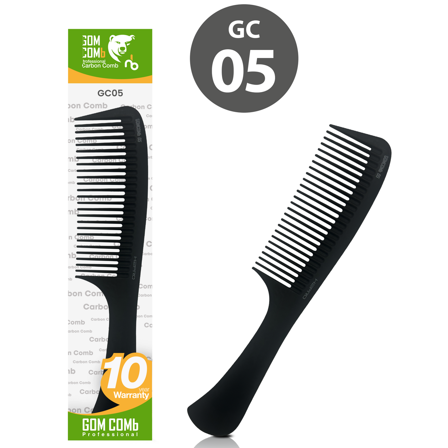 HAIR COMB - GC05 - GOMCOMb BLACK CARBON SHAMPOO COMB - 220 MM - PACK OF 12