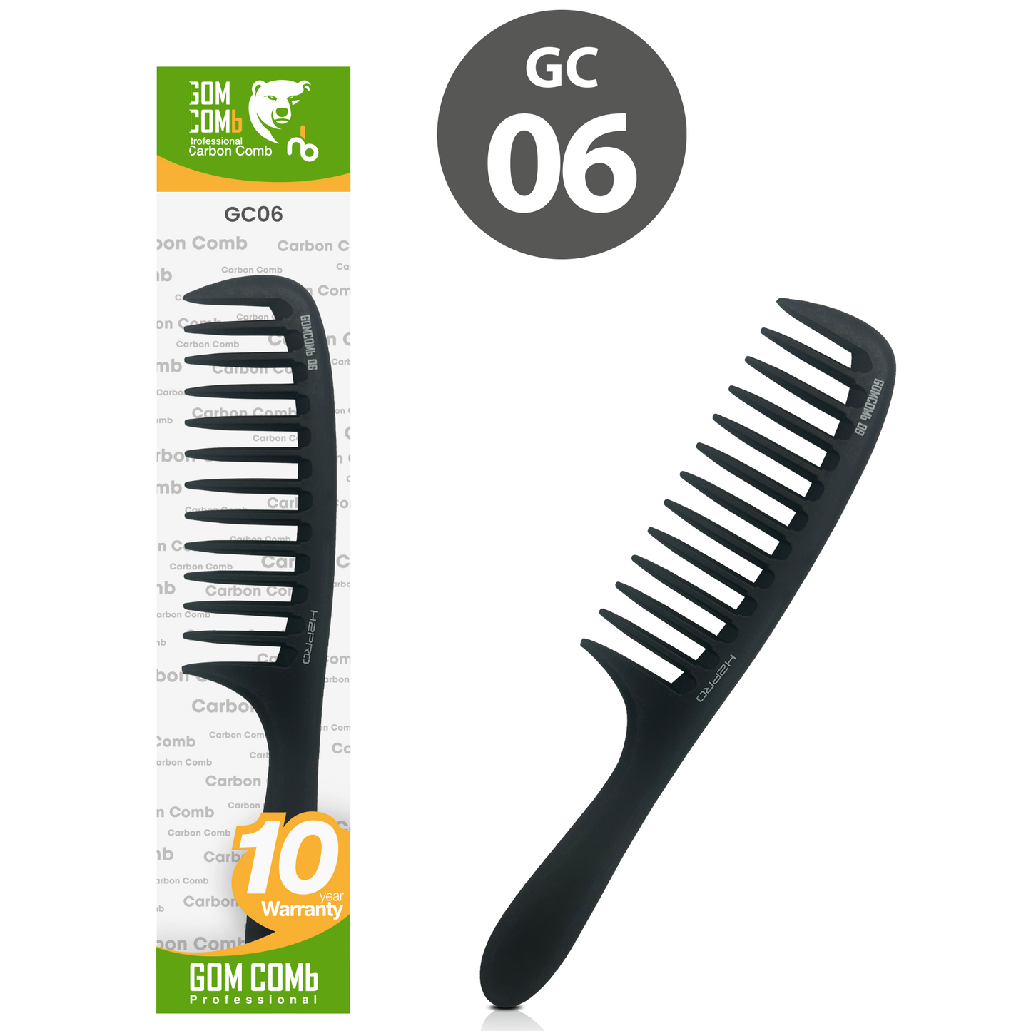 HAIR COMB - GC06 - GOMCOMb BLACK CARBON WIDE TOOTH SHAMPOO COMB - 205 MM - PACK OF 12