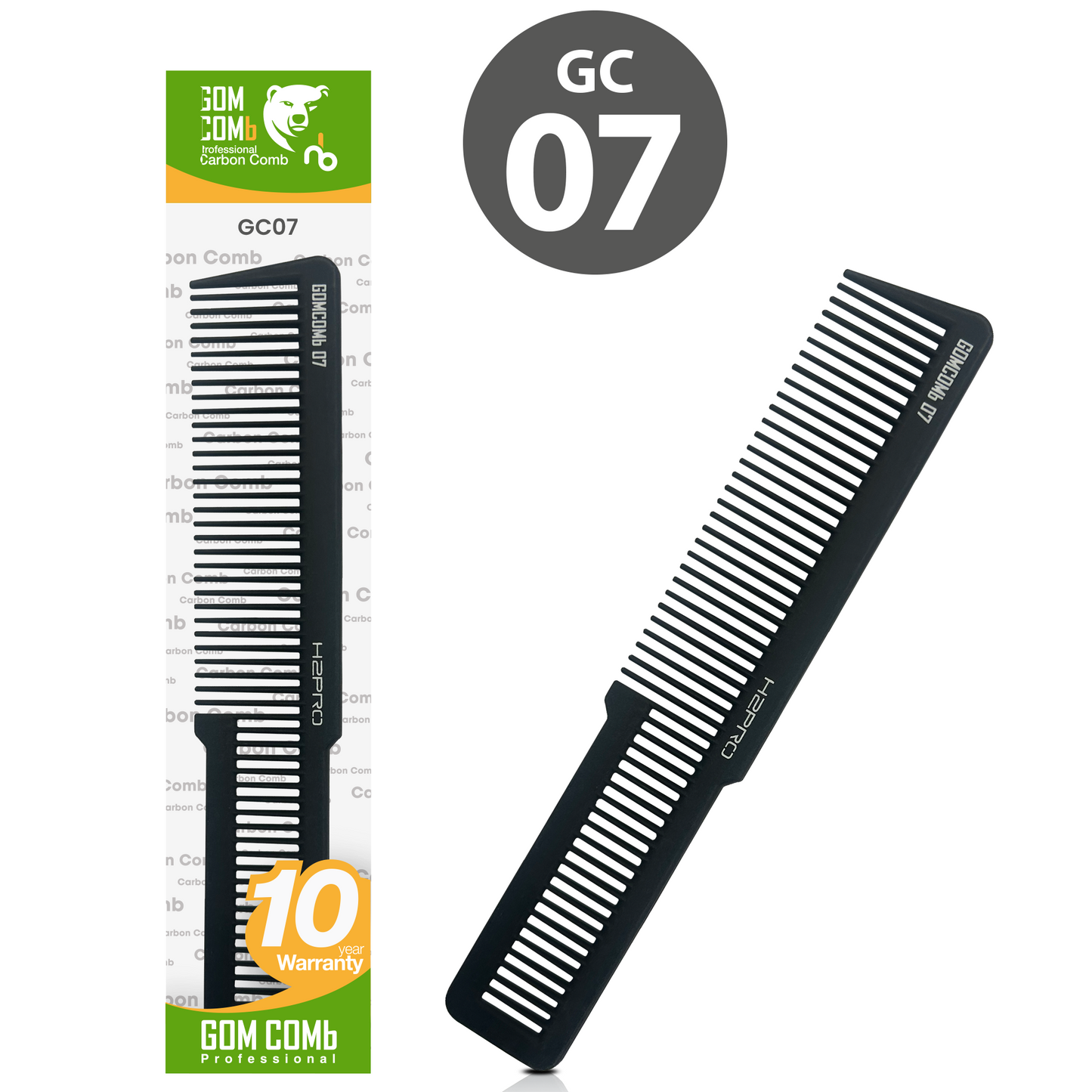 HAIR COMB - GC07 - GOMCOMb BLACK CARBON BARBER COMB - 225 MM - PACK OF 12