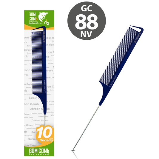 HAIR COMB - GC88NV - GOMCOMb NAVY CARBON LONG FINE TOOTH PIN TAIL COMB - 270 MM - PACK OF 12