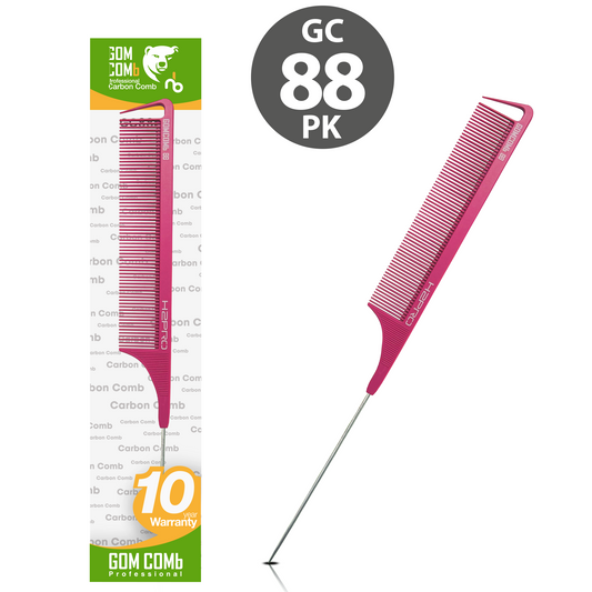 HAIR COMB - GC88PK - GOMCOMb PINK CARBON LONG FINE TOOTH PIN TAIL COMB - 270 MM - PACK OF 12