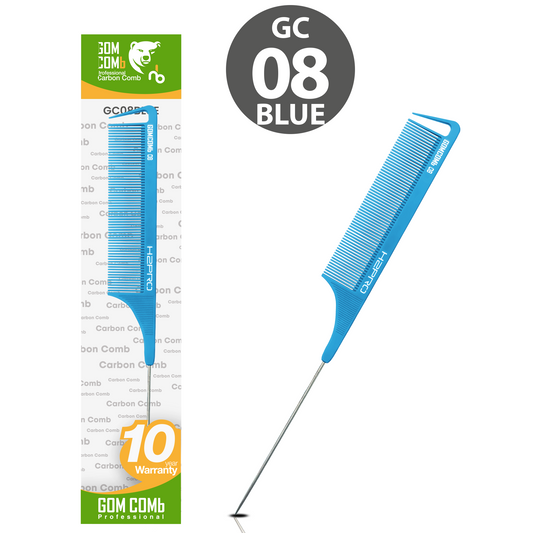 HAIR COMB - GC08BLUE - GOMCOMb BLUE CARBON FINE TOOTH PIN TAIL COMB - 238 MM - PACK OF 12