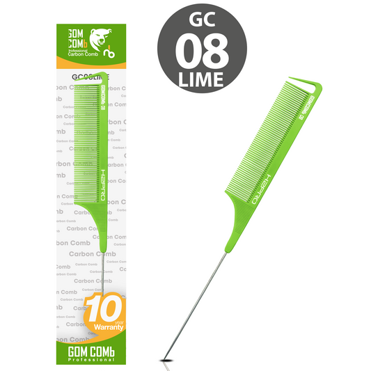 HAIR COMB - GC08LIME - GOMCOMb LIME CARBON FINE TOOTH PIN TAIL COMB - 238 MM - PACK OF 12