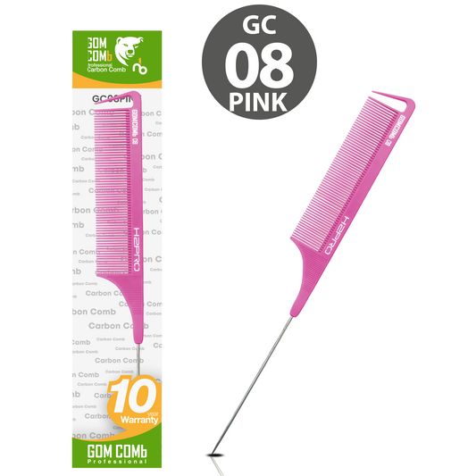 HAIR COMB - GC08PINK - GOMCOMb PINK CARBON FINE TOOTH PIN TAIL COMB - 238 MM - PACK OF 12