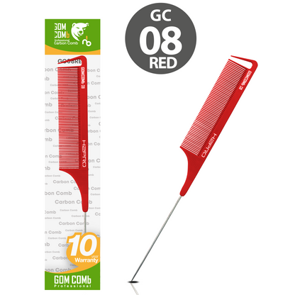 HAIR COMB - GC08RED - GOMCOMb RED CARBON FINE TOOTH PIN TAIL COMB - 238 MM - PACK OF 12