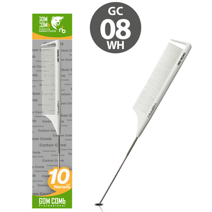 HAIR COMB - GC08WH - GOMCOMb WHITE CARBON METAL PIN TAIL COMB - 238 MM - PACK OF 12