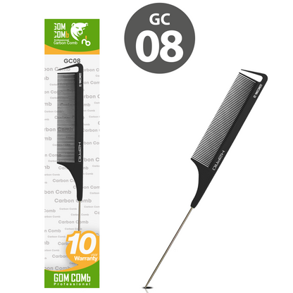 HAIR COMB - GC08 - GOMCOMb BLACK CARBON FINE TOOTH PIN TAIL COMB - 238 MM - PACK OF 12