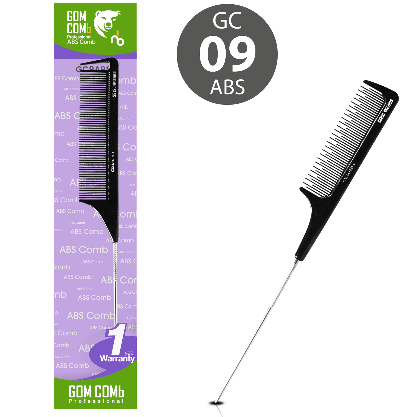 HAIR COMB - GC09ABS - GOMCOMb ABS TEASING PIN TAIL COMB - 230 MM - PACK OF 12