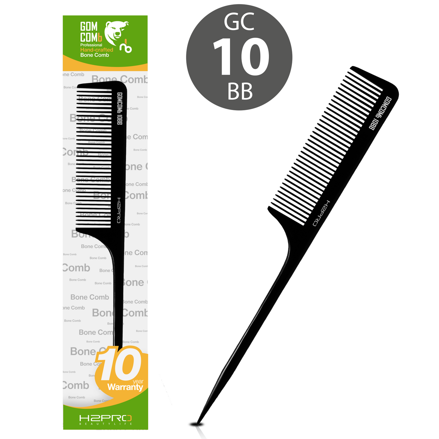 HAIR COMB - GC10BB - GOMCOMb BONE RAT TAIL COMB - BLACK - 250 MM - PACK OF 12