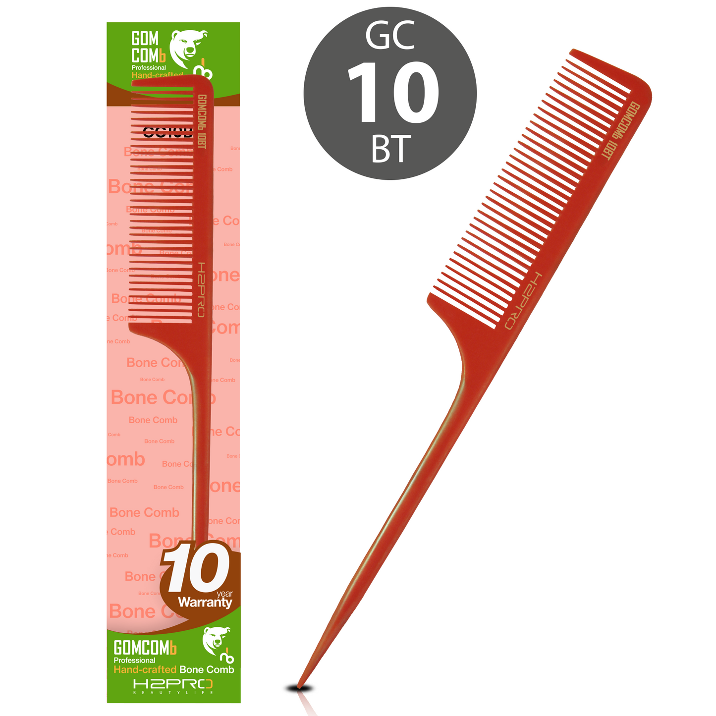 HAIR COMB - GC10BT - GOMCOMb BONE RAT TAIL COMB - TAN - 250 MM - PACK OF 12