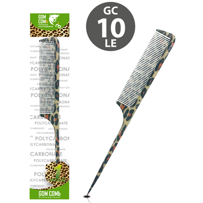 HAIR COMB - GC10LE - GOMCOMb POLYCARBONATE LEOPARD DESIGN FINE TOOTH RAT TAIL COMB - 240 MM - PACK OF 12