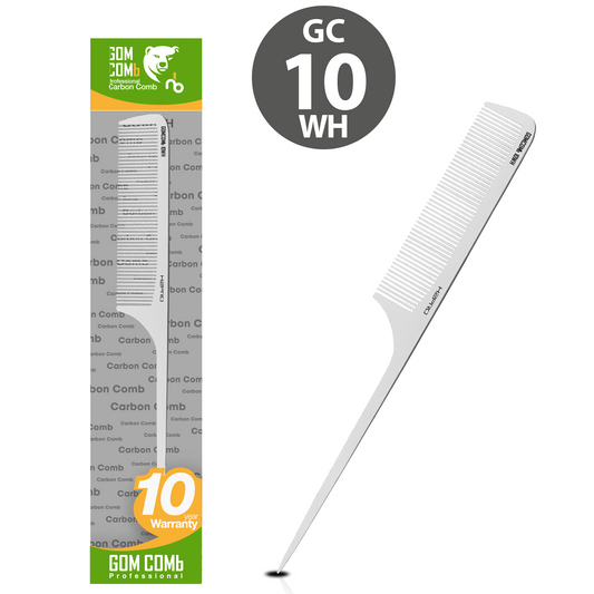HAIR COMB - GC10WH - GOMCOMb WHITE CARBON FINE TOOTH RAT TAIL COMB - 238 MM - PACK OF 12
