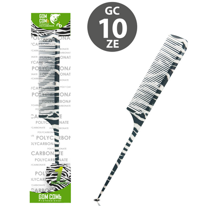 HAIR COMB - GC10ZE - GOMCOMb POLYCARBONATE ZEBRA DESIGN FINE TOOTH RAT TAIL COMB - 240 MM - PACK OF 12