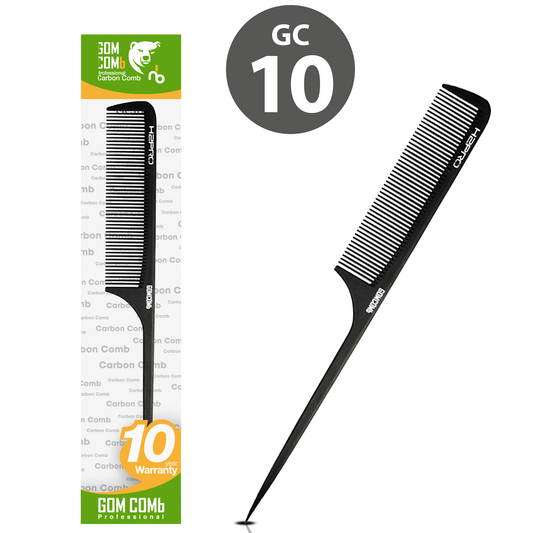 HAIR COMB - GC10 - GOMCOMb BLACK CARBON FINE TOOTH RAT TAIL COMB - 238 MM - PACK OF 12