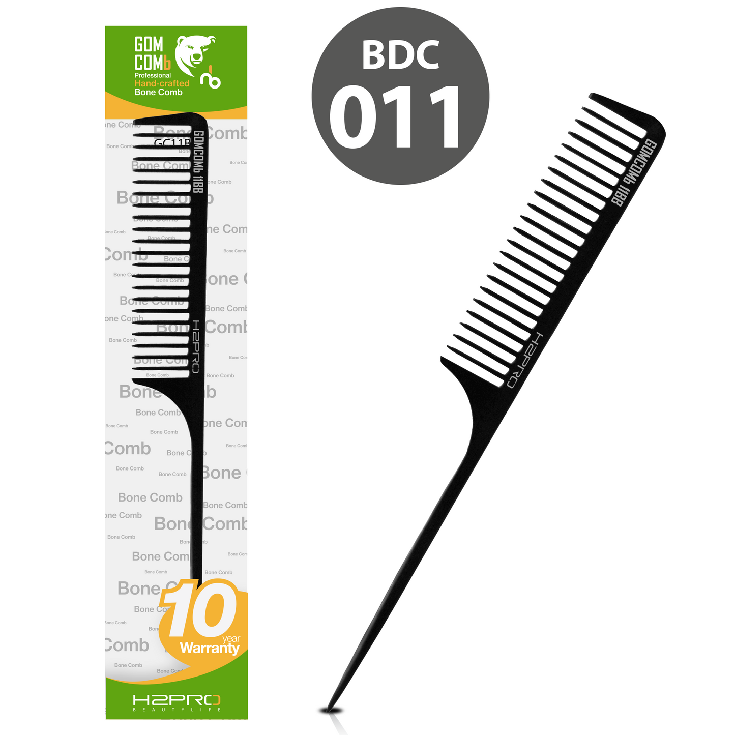 HAIR COMB - GC11BB - GOMCOMb BONE RAT TAIL COMB - BLACK - 260 MM - PACK OF 12