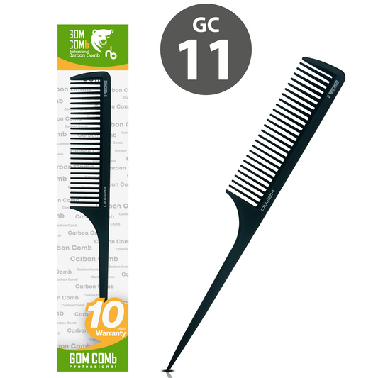 HAIR COMB - GC11 - GOMCOMb BLACK CARBON RAT TAIL COMB - 238 MM - PACK OF 12