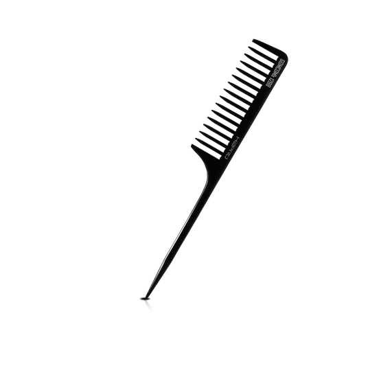 HAIR COMB - GC12BB - GOMCOMb BONE WIDE TOOTH RAT TAIL COMB - BLACK - 260 MM - PACK OF 12